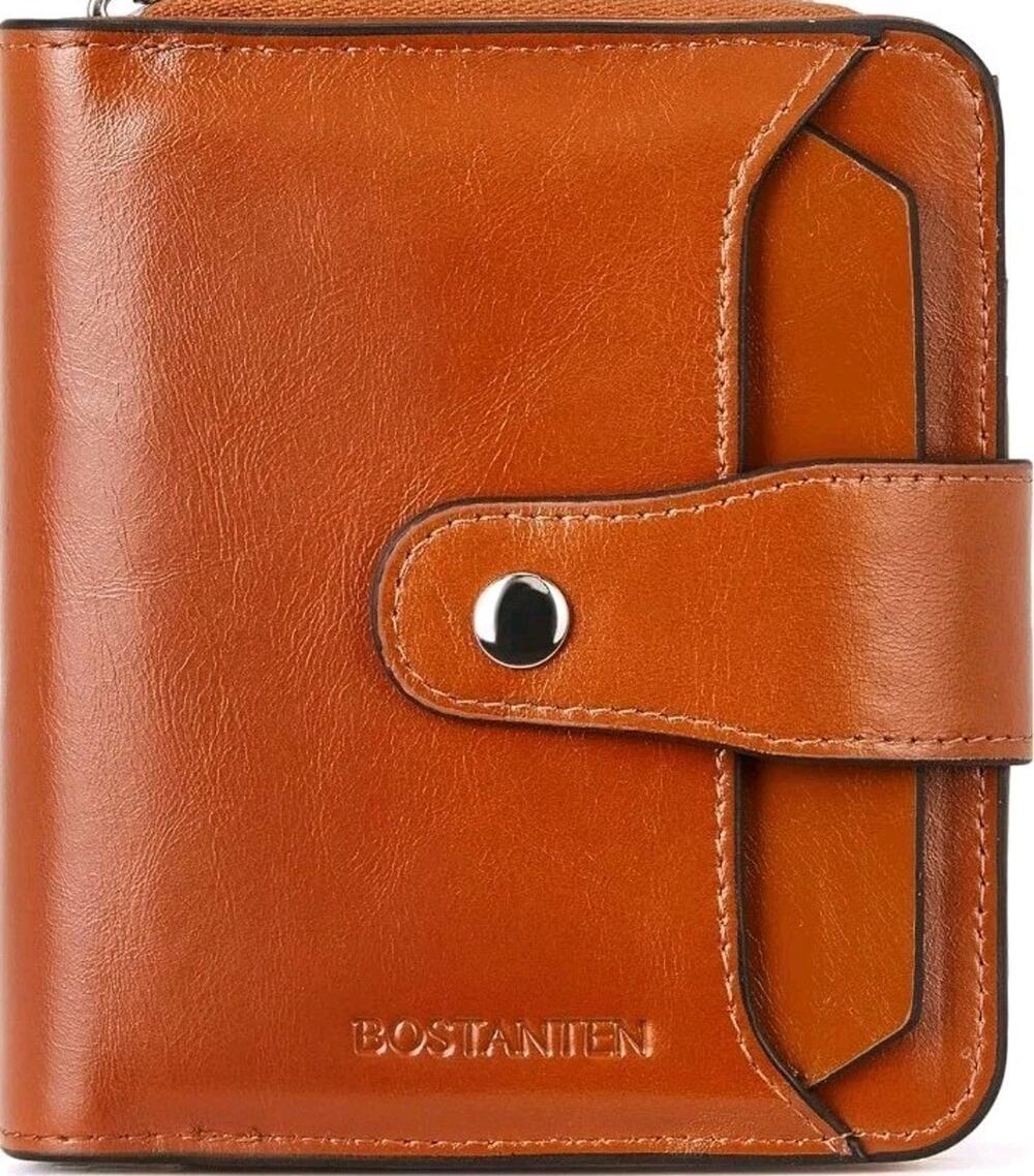 Bostanten Leather Wallet Women Men RFID Blocking Zipper Pocket Small Bifold Snap